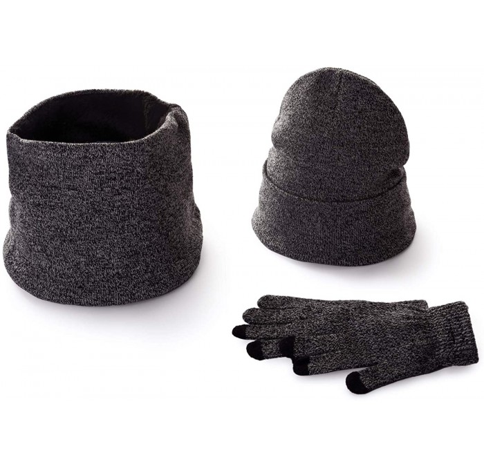 Skullies & Beanies Set of 3 Solid Color Knit Skull Cap Loop Scarf Touch Screen Gloves - Dark Gray - CD18YMMXMIZ $16.98
