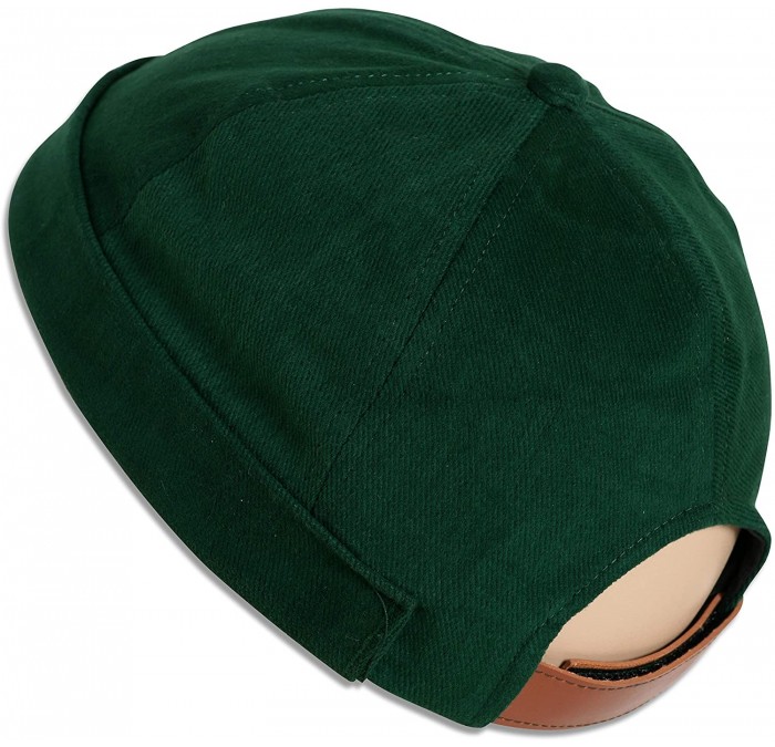Skullies & Beanies Brimless Adjustable Docker Hat Beanie - Retro Cotton No Visor Cap Men and Women - Green - CQ18ACOWA9K $26.48