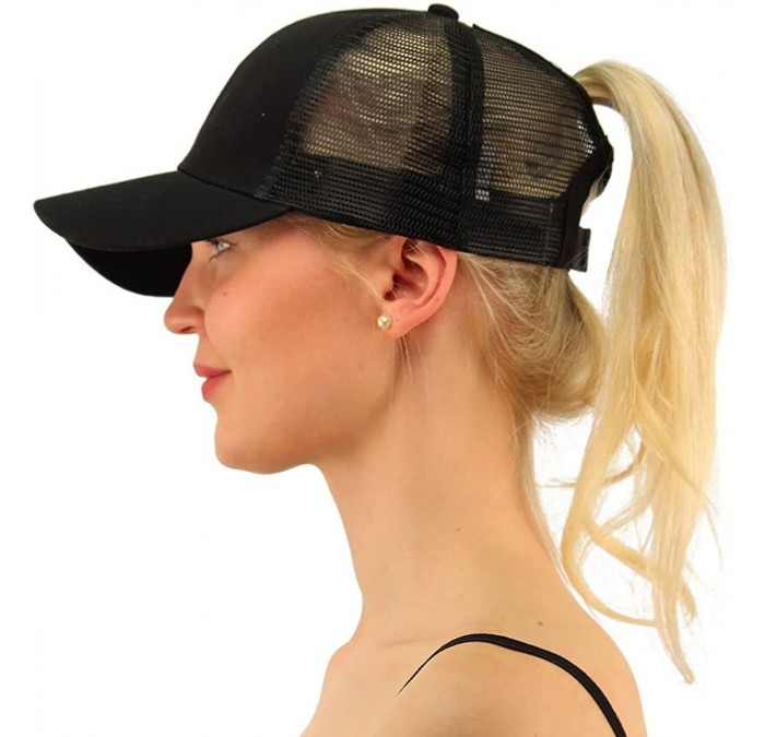 Baseball Caps 2018 New Ponytail Baseball Cap Women Messy Bun Tennis Hat Adjustable Mesh Snapback - Black - CH18CK7ZOOM $20.46