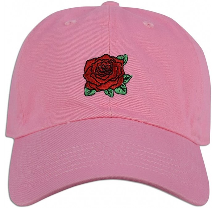 Baseball Caps Red Rose Embroidered Dad Cap Hat Adjustable Polo Style Unconstructed - Pink - C91892TX3AW $24.06