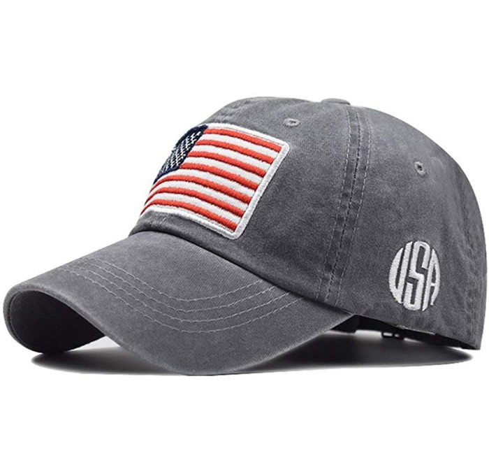 Baseball Caps Washed Low Profile American-Flag Baseball Cap Men Women - Grey - CU18Y6KSDNT $22.80