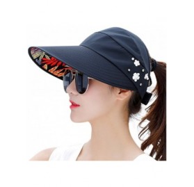 Sun Hats Women's UV Protection Wide Brim Cap Packable Visor Summer Beach Sun Hats - Black (Flowers) - CK18D2H63GG $8.53