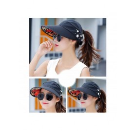 Sun Hats Women's UV Protection Wide Brim Cap Packable Visor Summer Beach Sun Hats - Black (Flowers) - CK18D2H63GG $8.53
