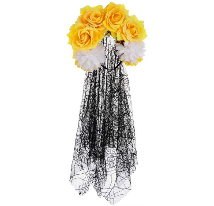 Headbands Day of The Dead Headband Costume Rose Flower Crown Mexican Headpiece BC40 - Veil Yellow - CM18Y68ALLK $26.34