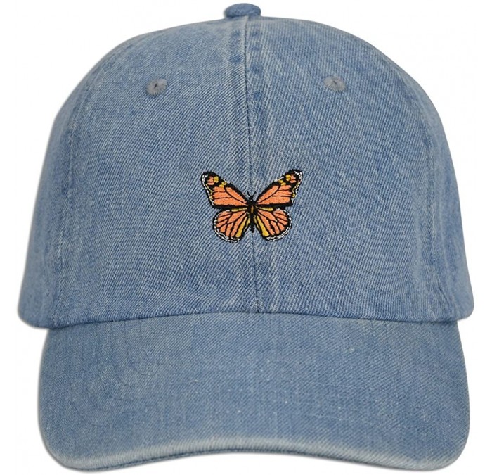 Baseball Caps Monarch Butterfly Embroidered Dad Cap Hat Adjustable Polo Style Unconstructed - Lt. Blue Denim - CN185E34L60 $1...