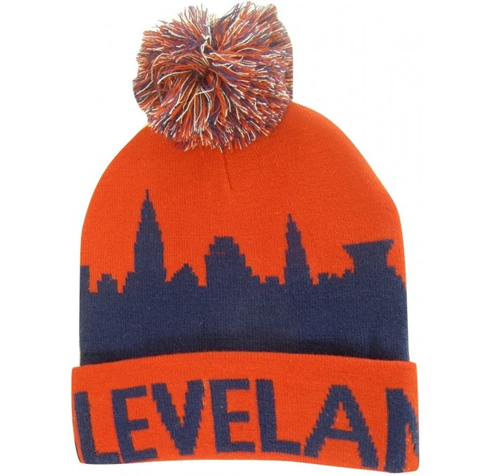 Skullies & Beanies Cleveland Adult Size Winter Knit Beanie Hats - Red/Navy Skyline - CO186UK2ZE9 $13.66