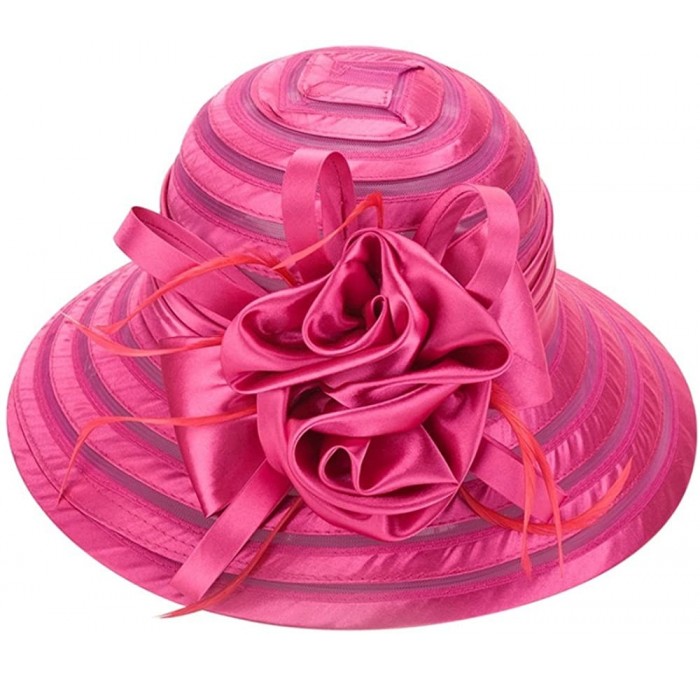 Sun Hats Women's Oganza Sun Hat Cloche Oaks Church Dress Bowler Derby Wedding Tea Party Hat - Hot Pink - C3184E5CN5L $31.25