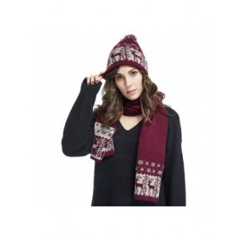 Skullies & Beanies Christmas Pom Pom Beanie Winter Warm Knit Cap Skully-Scarf & Hat Set - Dark Red - CM186HNT7OA $23.27
