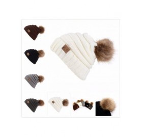 Skullies & Beanies Unisex Knit Slouchy Beanie Chunky Baggy Hat Warm Skull Ski Cap Faux Fur Pompom Hats for Women Men - A-blac...