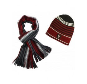 Skullies & Beanies Acrylic Men's Fashion Classic Colorful Stripes Cap Hat Scarf Set - Fba - Red - CR11585FK8V $36.98