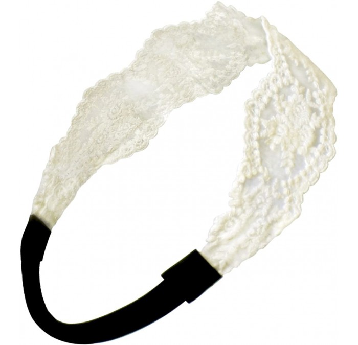 Headbands Princess Floral Lace Elastic Headband Set (2 Pieces) - 2 Pcs - Black and White - CA11DE7DTFL $31.74