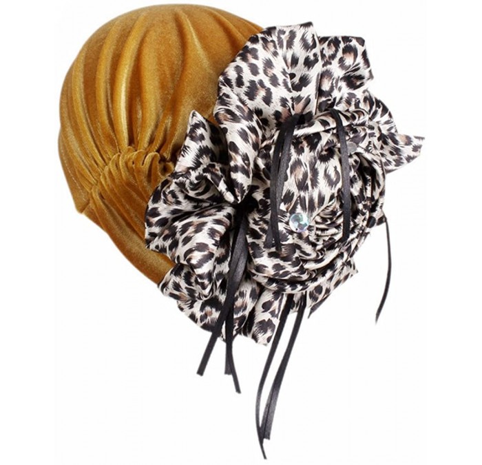 Skullies & Beanies Womens Removable Bowknot Hijab Turban Dual Purpose Cap - Leopard Gold - C118DI9ONMY $15.53
