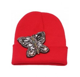 Skullies & Beanies Womens Beaded Butterfly Cuffed Beanie - Red - CZ128KK8H1R $21.62