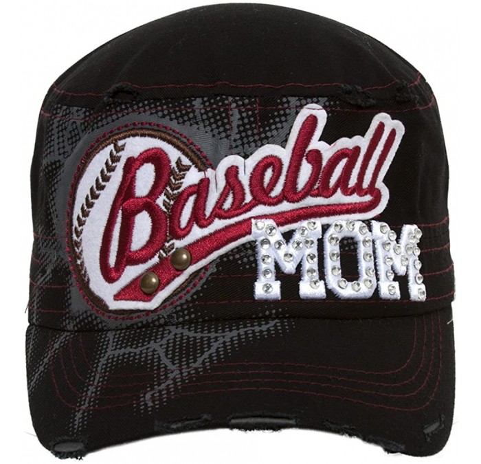 Newsboy Caps Sports Mom Distressed Adjustable Cadet Cap - Baseball Mom - CV11MU4USN5 $25.22