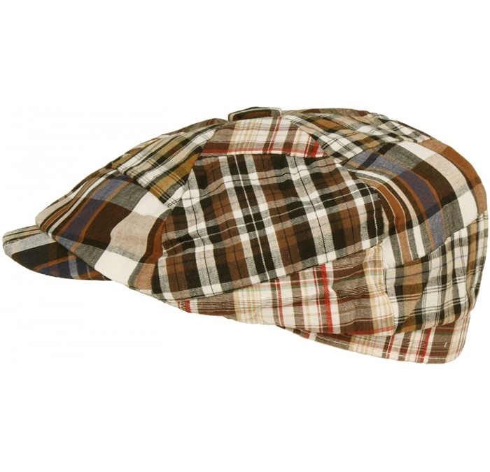 Newsboy Caps Cotton Plaid Patchwork Ivy Flat Summer Cap hat - Brown-plaids - CK11WI3WFV1 $19.54