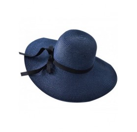 Sun Hats Large Straw Sun Hats for Women with UV Protection Wide Brim-Ladias Summer Beach Cap with Floppy - D1-navy - C518QR9S...