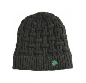 Skullies & Beanies Acrylic Basket Weave Beanie Hat Dark Grey Colour with Green Shamrock - C312FW7LRNB $11.52