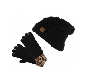 Skullies & Beanies EGH1-8006 Oversized Beanie & Lined Glove Set (E2 & G2) - Black & Leopard Black - C9193ENUEZ3 $29.09
