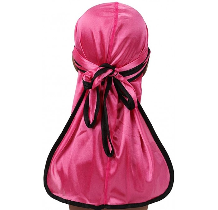 Bucket Hats Unisex Silky Durag Extra Long-Tail Headwraps Pirate Cap Turban Hat Fashionable - Hot Pink - C218R2M9ACT $10.39