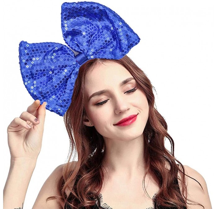 Headbands Women Huge Bow Headband Cute Bowknot Hair Hoop for Halloween Cosplay - Sequin - Blue - CZ192HOL503 $22.50