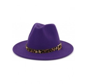 Fedoras Women's Wide Brim Felt Fedora Panama Hat with Leopard Belt Buckle - Purple - C718ZLL3CHN $16.61