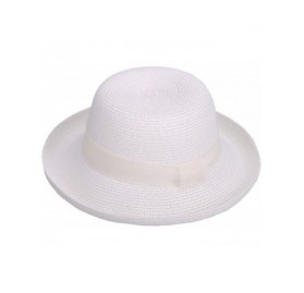 Sun Hats Women's Lightweight Packable Bucket Straw Sun Hat with Decorative Ribbon - White - CX18CCLXIGZ $17.15
