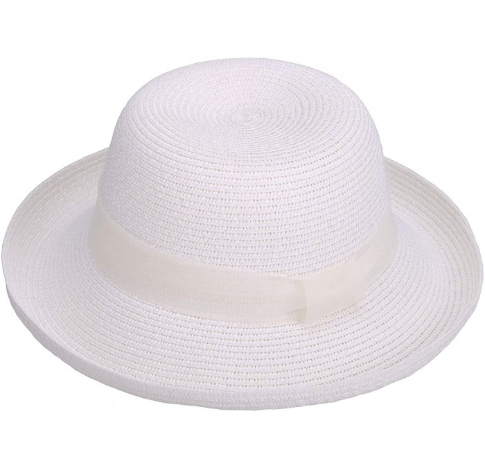 Sun Hats Women's Lightweight Packable Bucket Straw Sun Hat with Decorative Ribbon - White - CX18CCLXIGZ $37.09