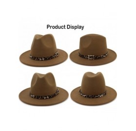 Fedoras Women's Wide Brim Felt Fedora Panama Hat with Leopard Belt Buckle - Purple - C718ZLL3CHN $16.61