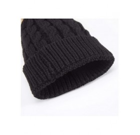 Skullies & Beanies Women's Winter Soft Knitted Beanie Hat with Faux Fur Pom Pom - Black - CJ18M39DGI0 $10.60
