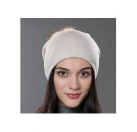 Skullies & Beanies Autumn Unisex Wool Knit Beanie Cap with Fur Ball Pom Pom Winter Hat - Beige With Raccoon Pompom - CT12MAJ8...
