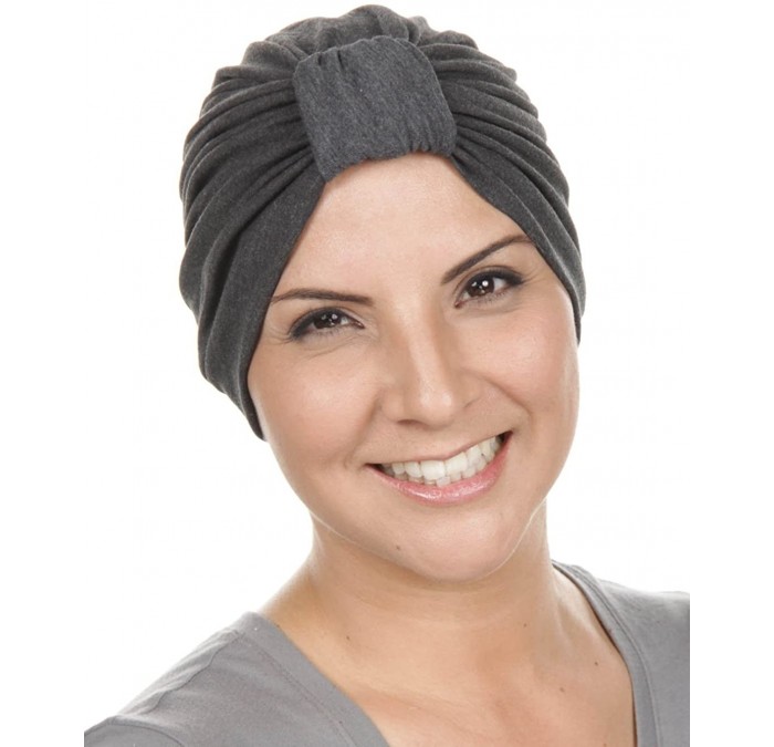 Skullies & Beanies Classic Cotton Turban Soft Pleated Chemo Cap for Women with Cancer Hair Loss - 09- Charcoal Gray - CH11K4J...