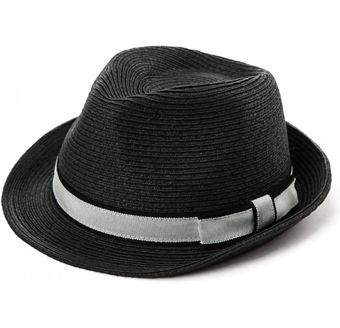 Fedoras Fedora Straw Fashion Sun Hat Packable Summer Panama Beach Hat Men Women 56-62CM - 89600_black - C118TTTSGIK $17.46