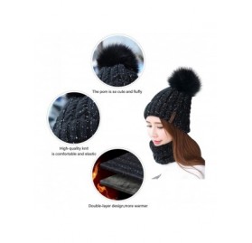 Skullies & Beanies Womens Winter Knit Beanie Hat Scarf Set for Girl Slouchy Thick Fleece Lined Ski Hat Warm Skull Cap with Po...