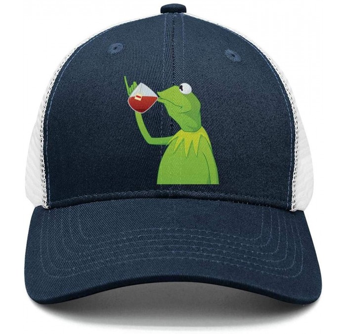 Baseball Caps Kermit The Frog"Sipping Tea" Adjustable Red Strapback Cap - Afunny-green-frog-sipping-tea-32 - CA18ICTWRC7 $14.27