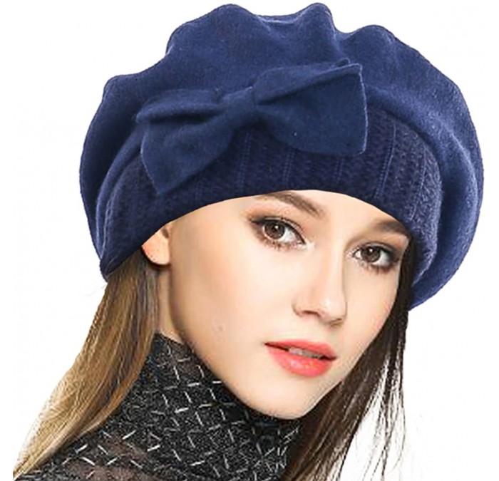 Berets Women's 100% Wool Bucket Hat Felt Cloche Beret Dress Winter Beanie Hats - Beret-navy - CC12N5MWFTB $13.99