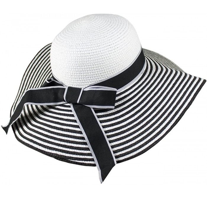 Sun Hats Women's Summer Sun Hat - Classic Ribbon Bow Floppy Straw Hat - Stripe - C211Y4XMVUN $43.86