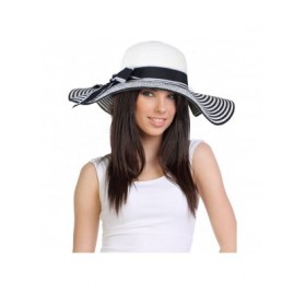 Sun Hats Women's Summer Sun Hat - Classic Ribbon Bow Floppy Straw Hat - Stripe - C211Y4XMVUN $26.55