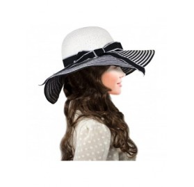 Sun Hats Women's Summer Sun Hat - Classic Ribbon Bow Floppy Straw Hat - Stripe - C211Y4XMVUN $26.55