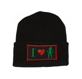Skullies & Beanies Winter Knit Black Beanie Cuff I Love Zombie 3D Patch Embroidery - CP11BXHV7N5 $10.08
