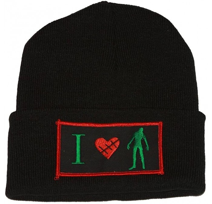 Skullies & Beanies Winter Knit Black Beanie Cuff I Love Zombie 3D Patch Embroidery - CP11BXHV7N5 $19.14