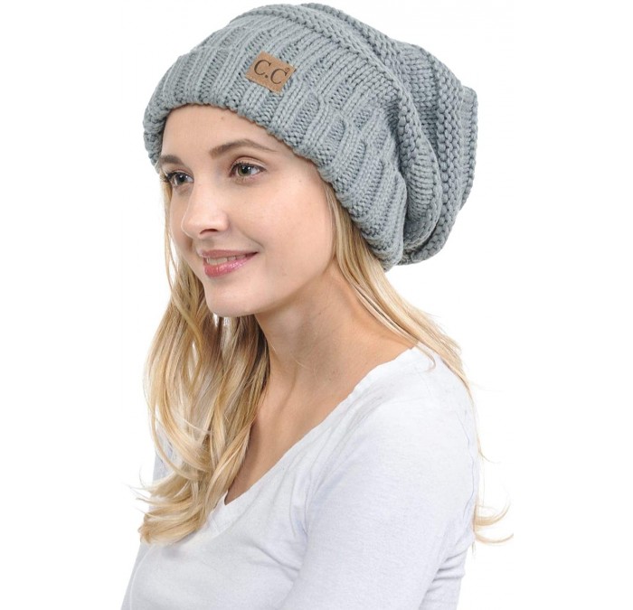 Skullies & Beanies Hat-100 Oversized Baggy Slouch Thick Warm Cap Hat Skully Cable Knit Beanie - Natural Grey - CS18XKMXNNC $1...