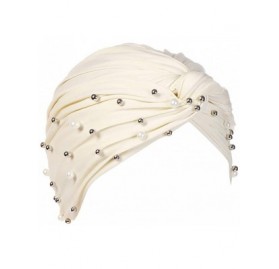 Skullies & Beanies Women Pearl Beading Chemo Turban Headband Scarf Beanie Cap Hat India Hat Turban Wrap Cap - Beige - CE18TST...
