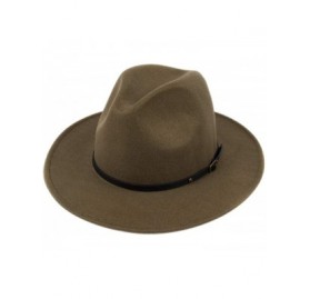 Fedoras Women Lady Wide Brim Warm Wool Fedora Hat Classic Belt Panama Hat - Style 1-army Green - CT18HMI6SW7 $13.65