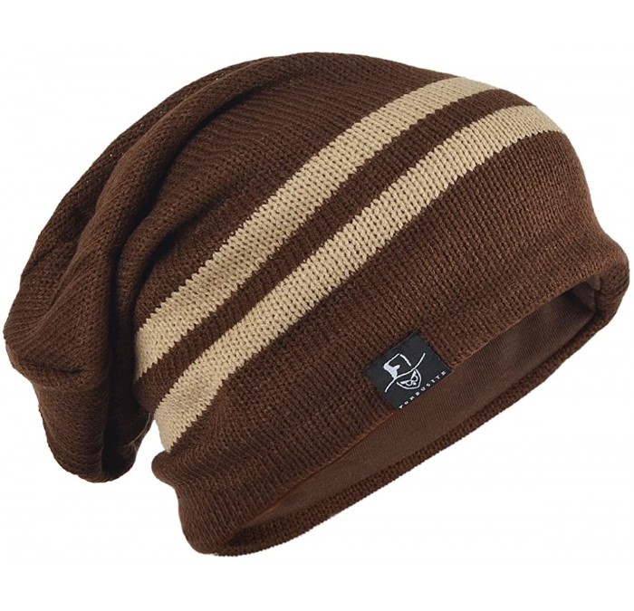 Skullies & Beanies Slouchy Knitted Baggy Beanie Hat Crochet Stripe Summer Dread Caps Oversized for Men-B318 - Brown - CF182HY...