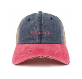 Baseball Caps MeToo Movement Hot Pink Embroidered Frayed Bill Trucker Mesh Cap - Navy Red - CP188G5XDT2 $17.85