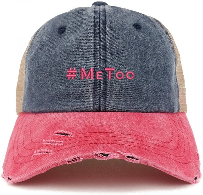 Baseball Caps MeToo Movement Hot Pink Embroidered Frayed Bill Trucker Mesh Cap - Navy Red - CP188G5XDT2 $33.09