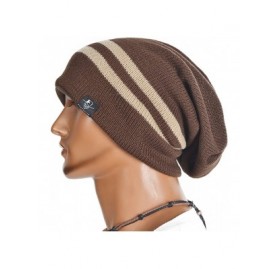 Skullies & Beanies Slouchy Knitted Baggy Beanie Hat Crochet Stripe Summer Dread Caps Oversized for Men-B318 - Brown - CF182HY...