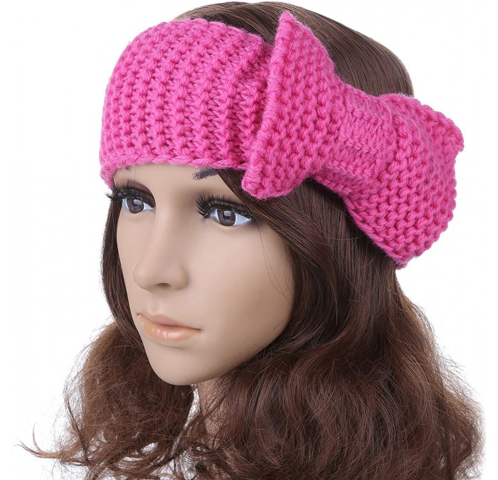 Headbands Women's Crochet Big Bow Knitted Winter Headband 1 - Hotpink - C81870SKHA9 $18.56