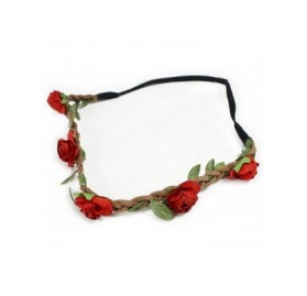 Headbands Hippie Love Flower Garland Crown Festival Wedding Hair Wreath BOHO Floral Headband - Red - C311MM4OICF $8.62