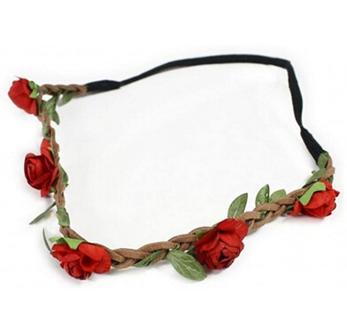 Headbands Hippie Love Flower Garland Crown Festival Wedding Hair Wreath BOHO Floral Headband - Red - C311MM4OICF $16.11